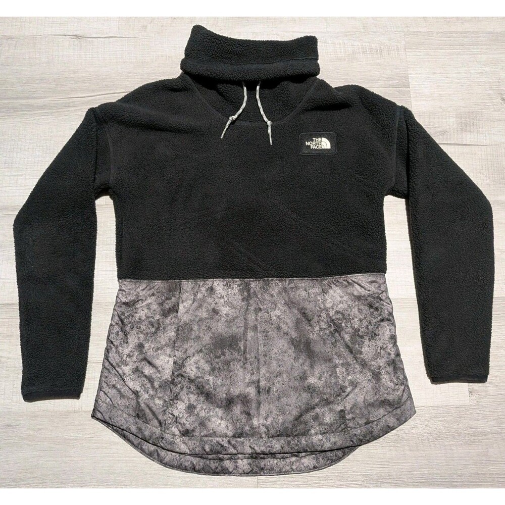 The North Face Riit Pullover Womens Sz Small Black Gray Cowl Neck Sherpa Fleece